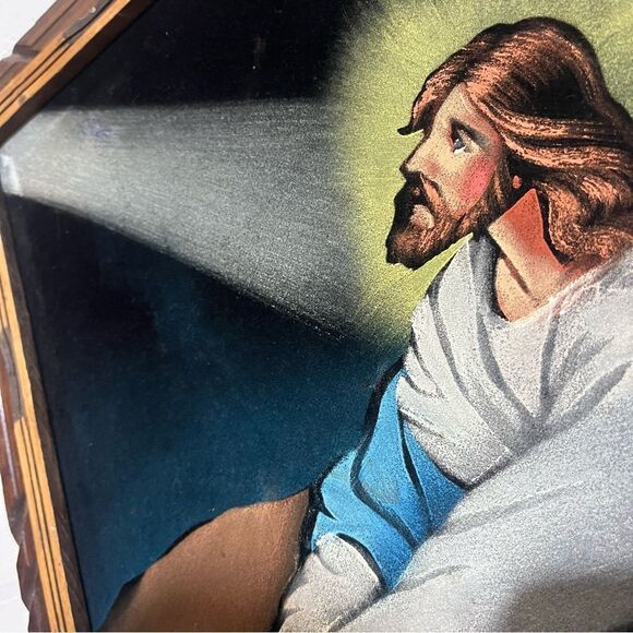 Framed Jesus Wall Art with Blue and Brown Accents made in Mexico - Picture 8 of 10